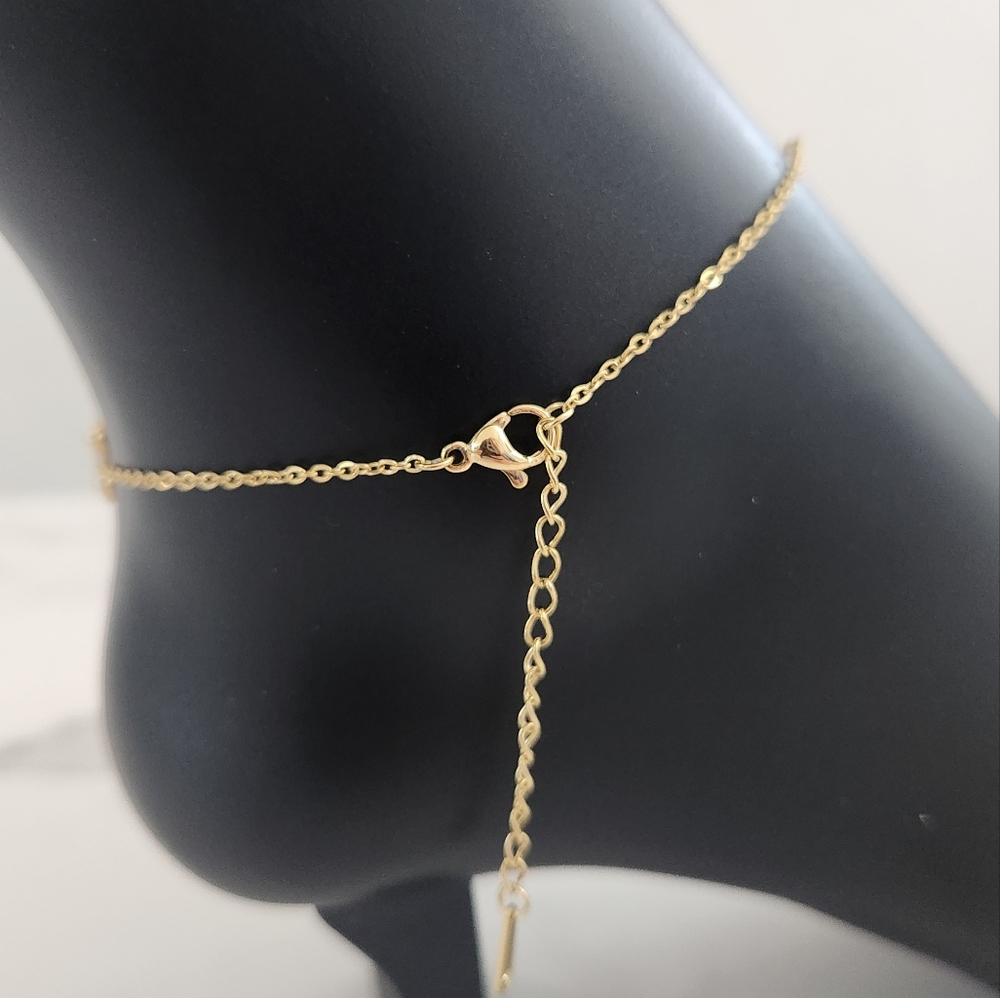 Gold Dainty Triple Heart Charm Ankle Bracelet Minimalist Adjustable Summer Vibe - Picture 8 of 12